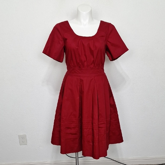eShakti Red Burgundy Whimsigoth Witchy A-Line Midi Dress W/Pockets Plus Size 2X - Picture 2 of 14